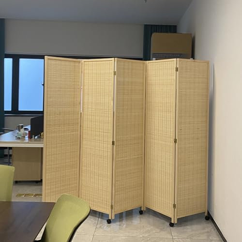 Wall Divider Bamboo Screen on Wheels, Portable Folding Privacy Partition, 5-Panel Freestanding Room Dividers for Living Room/Restaurant(50x180cm(19 3/4x70 7/8))