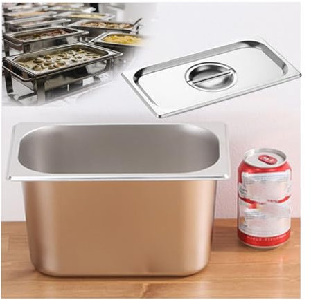 NJDQFA Rechteckig Buffet Speisenwärmer,Thermobehälter Für Speiseeis,Edelstahl Meal Prep Boxen Gastronormbehälter,1/4(26.5 * 16.5),15cm0.8side