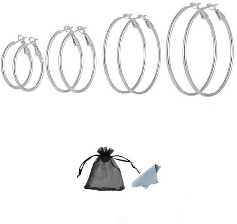 SwirlColor Hooped Earrings for Women Girls, Large Looped EaringsElegant Personalized Gift 30mm, 40mm, 50mm, 60mm Hoop Earrings (Silver)