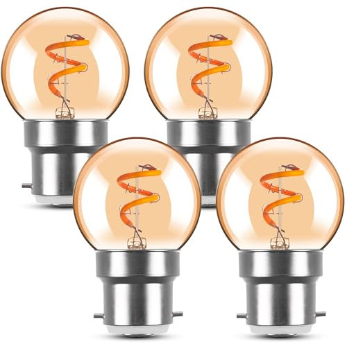 Genixgreen Vintage Bayonet LED Light Bulbs B22 1W Mini Globe BC Bulbs Low Wattage Night Light Spiral Filament Decorative Light Bulbs,15W Incandescent Equivalent,2200K Extra Warm White,4 Pack