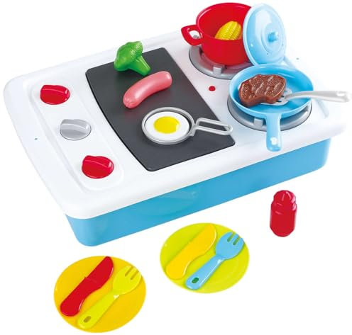 Tisch-Herd-Set 2in1 von PLAY 21-TLG. mit Gaskochfeld Grillplatte und Zubehör +2J
