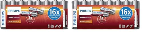 PHILIPS Economy Pack AA Batteries - 16 Pieces - Alkaline Batteries - LR6 - Shelf Life up to 10 Years (Pack of 2)