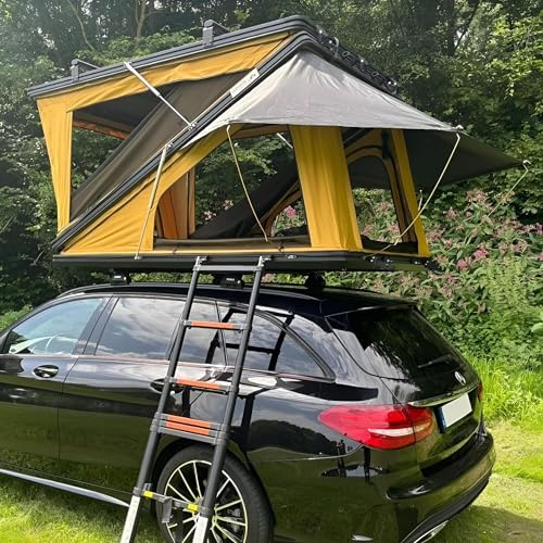 Z-Fold Dachzelt Hardcase Aluminium Autodachzelt Grau oder Khaki Zelt mit optionalem Sonnensegel (Khaki ohne Sonnensegel)