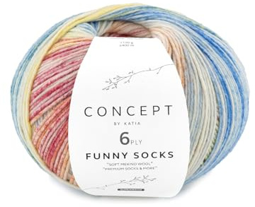 Katia Concept Funny Socks 6ply 150g, Sockenwolle 6-fädig, buntes Sockengarn, Strumpfwolle 6-fach, 75% Wolle, 25% Polyamid (155)