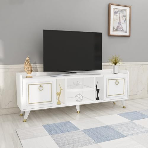 Hanah Home Support TV, mélamine, Or Blanc, Taille Unique
