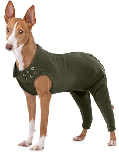 MHaustlie Hund Erholungshülle für Hinterbeine - Atmungsaktiver Operationsanzug mit Reißverschluss, Ellenbogenbandagen Schutz, E-Kragen und Kegel gegen Lecken