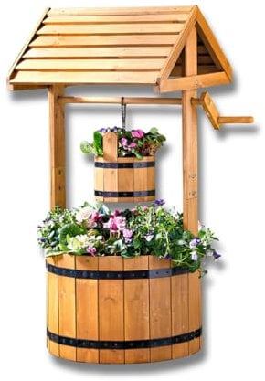 3 PAGEN® Pflanztopf Wunschbrunnen Tannenholz, Wunschbrunnen Pflanzkübel, Ziehbrunnen Pflanzenständer, 83 x 49 x 37,5 cm, Dekobrunnen für Garten, Gartenbrunnen Blumenkübel Blumentopf Blumenkasten
