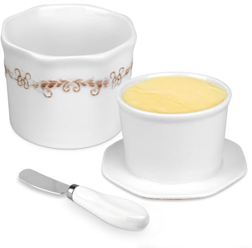 Miyacare Französische Butterdose, 280g Butterdose Wassergekühlt mit Wasserlinie, Butterglocke Keramik, Keramische Butterglocke für Frische und Streichfähige Butter (Weiß, 280ml)