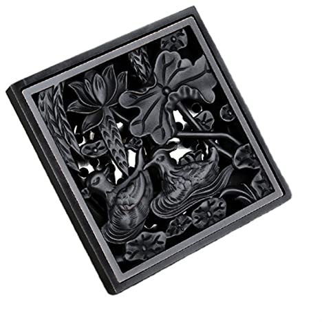 FOELANNE Edelstahl Duschpfeife Dusche Messing Duschablauf mit Abnehmbarer Abdeckung Gitterrost, 4 Zoll Quadratisch er mit Haarsieb for Küche Waschraum Garage und Keller(A)