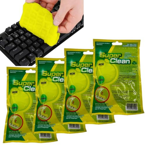FOGARI 4 Stück Tastaturreiniger Gel, Reinigungsgel für den Innenraum,Weicher und Flexibler Tastatur Reiniger,Universeller Staubreiniger für Auto, Computer, Drucker, Kameras (1, Gelb)