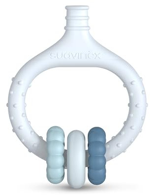 Suavinex, Masajeador de Encías para Bebés, Mordedor de Silicona, Anillo de Dentición, Alivia y Calma las Encías, Con Relieves y Texturas, Ergonómico, Ligero, Apto Lavavajillas, +0 Meses, Azul
