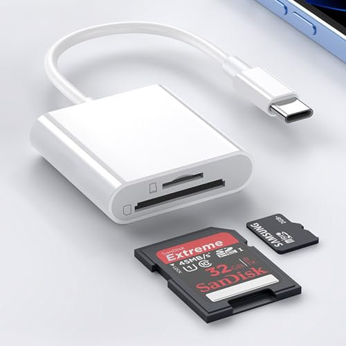 Wanme - Lector de tarjetas de memoria SD 2.0, lector de tarjetas 3 en 1 USB-C a SD Micro SD MS CF, adaptador para iPad, iPhone 15, MacBook Pro/Air, Chromebook Samsung Galaxy S20/S21 (blanco)