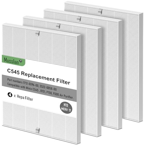 C545 True HEPA Replacement Filter 4 Pack H13 True HEPA Air Filter Replacement for Winix C545 Purifier Filter S Compatible with Part 1712-009600, 2522-0058-00 Allergy & Dust Reduction
