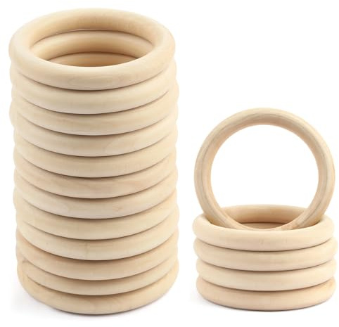 Holzringe, 20 Stück Makramee Holzring Hölzern, Natürlich Holz Ringe, Holzringe Zum Basteln Baby, Upgrade Naturholzringe, Holz Beißringe Kreis für DIY Schmuck, Handwerk (80MM)