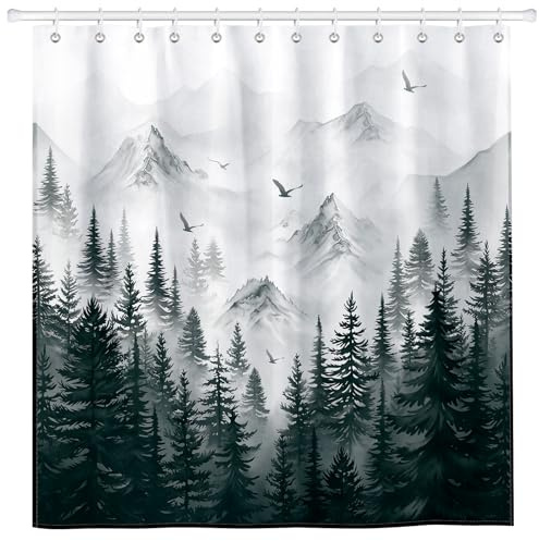 Arquiel Duschvorhang Dunkel Wald Mountain Waschbar 182X182 cm Polyester Badezimmervorhang Dekor Wald für Bad Dusche Badezimmer Mit 12 Ösen und Ringen