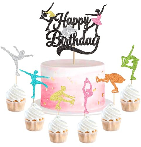 Blumomon 25Pcs Skating Cake Topper Skating Playing CupCake Topper Winter Sports Theme Cake Decorations Skating Enthusiasts Birthday Cake Decoration Supplies