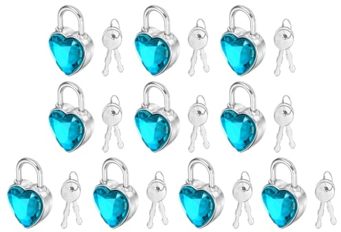 PATIKIL 10Pcs Mini Lucchetto A Forma Di Cuore Con 2 Chiavi Azzurro | Per Diario Valigia Scatola Dei Gioielli Zaino Bagaglio, Piccoli Lucchetti Metallici