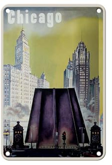 Femer Blechschild Reise 12x18 cm Chicago Amerika Retro Deko Schild