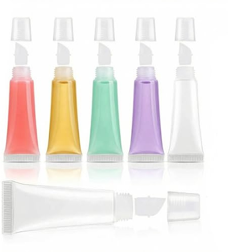 hankousi 6Pcs Lip Gloss Tubes, Refillable Transparent PE Lip Balm Containers with 5ml Rose Pink Syringes for DIY Cosmetics & Makeup Samples