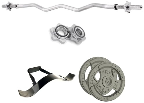 1.2m EZ Curl Barbell Set with Spinlock Collars, 2 x 5kg Cast Iron Weight Plates & Arm Blaster Bicep Isolator Strength Training Gym Bundle