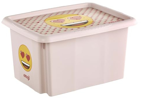 keeeper karolina Aufbewahrungsbox, Deckel, 15 l, Emoji Hearts, Nordic Pink | Platzsparend aufeinander stapelbar, Griffmulden an den Seiten, Optimaler Staubschutz, Sichere Konstruktion