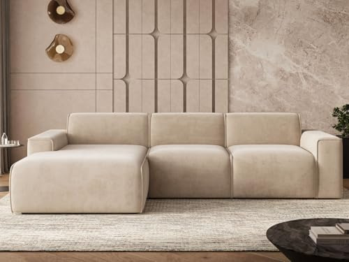 GRAINGOLD Lavia Ecksofa 310x165 cm, L-Form Sofa, Ecksofa für Wohnzimmer, Veloursstoff, 4-Sitzer Eckcouch, Modernes Design (Beige, Links)