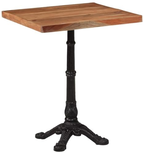 FWIKDUN Solid Acacia Wood Bistro Table 60x60x76 cm, Small Dining Table with Cast Iron Base for Drinks and Necessities