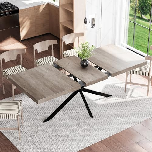 FammyLoft Ausziehbarer Esstisch 140-180cm, Küchentisch mit Versteckter Stauraum, Dining Table mit Stabil X-Metallgestell für 4–6 Personen, Klappbarer Esszimmertisch für Esszimmer/Kitchen(Ohne Stühlen)