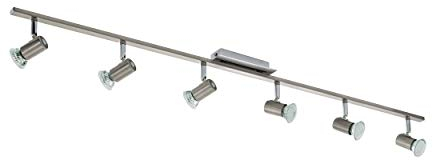 EGLO LED Deckenlampe Rottelo, 6 flammige Deckenleuchte, Deckenstrahler aus Metall, Wohnzimmerlampe in Nickel-Matt, Chrom, Spots inkl. GU10 Leuchtmittel, warmweiß, L 116 cm