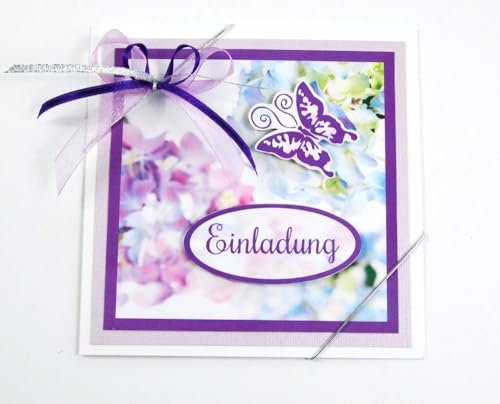 5x Einladungskarten Hortensienzum Geburtstag/Hochzeit/Konfirmation/Kommunion/Jubiläum usw. in lila-flieder-tönen *Handmade*