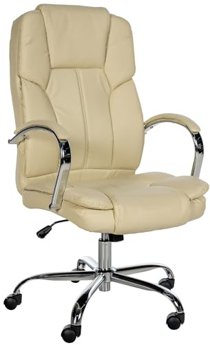 CLP Ergonomischer Bürostuhl Big Xanthos I XXL Komfort Mit Wippfunktion Und Armlehnen I Verstellbar Mit Kunstleder-Bezug, Belastbar bis 210 kg Farbe Creme