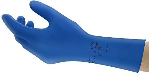 Ansell AlphaTec 87-245 Mehrzweckhandschuhe aus Latex, Chemikalienschutz, Lebensmittel Geeignet, Wiederverwendbare Gummihandschuhe, Hausputz, Haushalt, Kochen, Blau, Größe M (12 Paar)