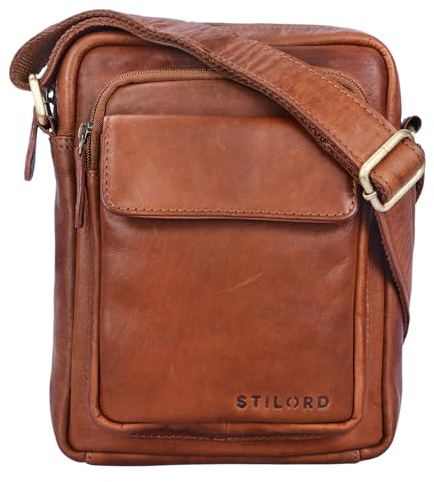 STILORD 'Jannis' Leder Umhängetasche Männer klein Vintage Messenger Bag Herren-Tasche Tablettasche für 9.7 Zoll iPad Schultertasche aus echtem Leder, Farbe:cognac - braun