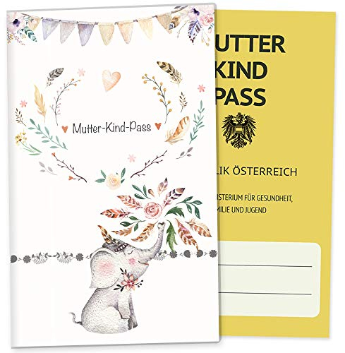OLGS Mutter-Kind-Pass 3-teilige Hülle | Boho Freunde, Stylische Schutzhülle, Schwangerschaft Geschenkidee, MuKiPa (MuKi-Passhülle Österreich ohne Personalisierung, Elefant)
