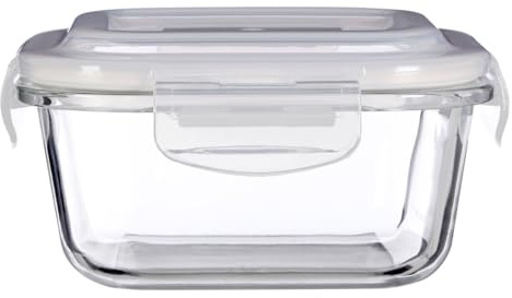 Premier Housewares 520ml Square Glass Food Storage Container|BPA-Free White PP Lid with Clip Locks Glass Jar|Large glass Jar with Lid|Air-tight Food Storage Container