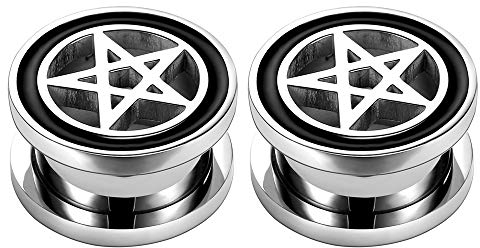 ZeSen Jewelry Pentagram Star Ear Plug Tunnel Piercing Expander Edelstahl 316L für Körper Ohr Piercing, Edelstahl