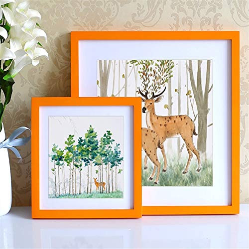 Ommda Cadre Photo Carré Moderne Bois Naturel à Accrocher Decoration Murale Cadre Photo avec Vitre en Verre de Protection,Orange,15x15cm