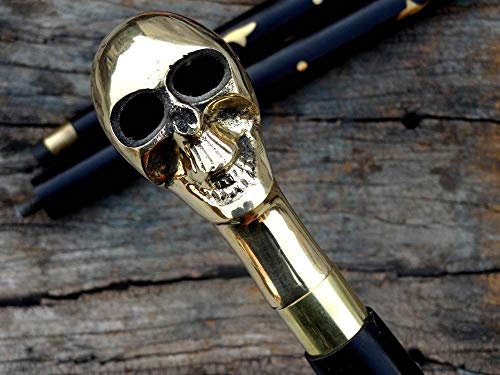 Calvin Collectible Solid Brass Men's Skull Head Treat Vintage Walking Cane Wooden Stick Nautical Cane Antique Stick,Brown,36 inches