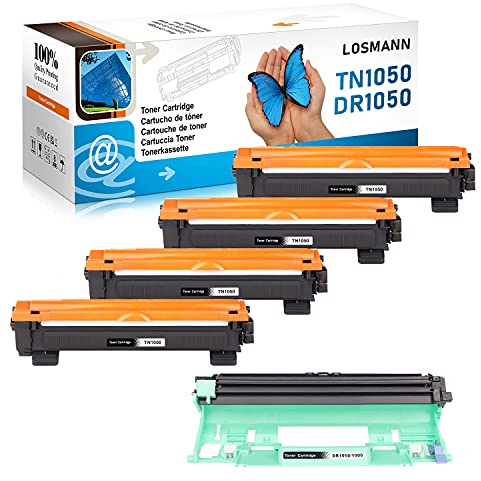LOSMANN 4x Toner-Kartusche & 1x Trommel Kompatibel zu Brother TN1050 DR1050 für Brother MFC-1810 E MFC-1815 MFC-1910 W MFC-1911 NW, DCP-1510 E DCP-1512 A E DCP-1601,HL-1110 E R Series HL-1112 HL-1201