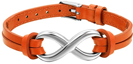 OIDEA Unisex Infinity Leder Armband: Herren Damen Orange Lederarmband Charme Unendlichkeit Armreif Armschmuck Edelstahl Leder Verstellbar Geschenk für Männer Frauen Mädchen Junge