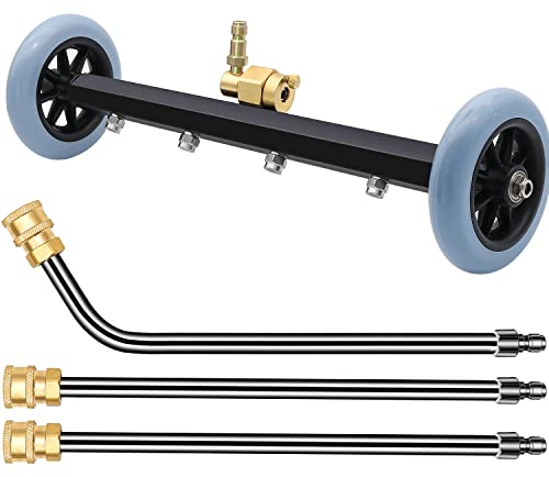 ZALALOVA Pressure Washer Undercarriage Cleaner, 16 Inch Power Washer Surface Cleaner Attachments, Under Car Wash Water Broom w/ 2 Pcs Extension Wand 1 Pc 60¡ã Angled Wand, 4000 PSI