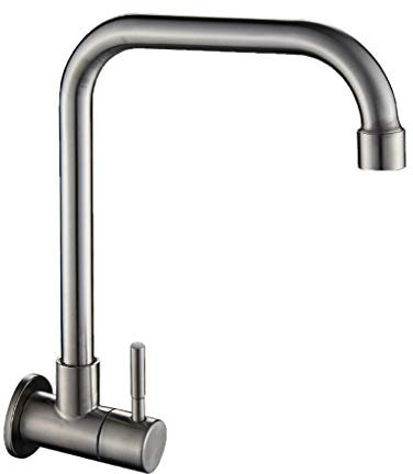 Robinet de cuisine en acier inoxydable 304 robinet mitigeur froide Dans mur Lavabo Lavabo Mop Blanchisserie Piscine robinet Noir/Blanc (Color : White)