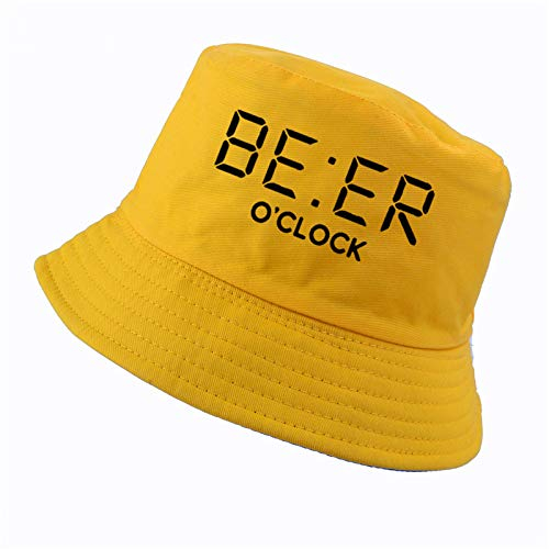 CFCYS Fischerhüte Für Damen,Baumwolle Lustige Bier Oclock Druck Männer Fischer Hüte Kühlen Sommer Lustige Männer Frauen Eimer Hut Outdoor Panama Angelkappe,Gelb