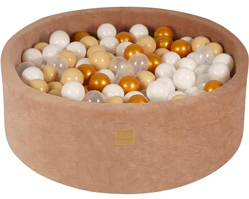 MEOWBABY Bällebad 90x30cm Samt - Bällebad Baby ab 1 Jahr - Bällebad Kinder Weichschaum Ballgruben mit 200 Bälle, Beige