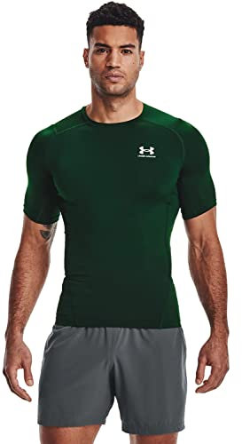 Under Armour Men's Armour HeatGear Compression Short-Sleeve T-Shirt, Forest Green (301)/White, Medium Tall