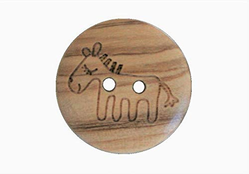 süße Holz Knöpfe 2 Loch Holzknöpfe mit Pferd Motiv aus echtem Oliven Holz und teilweise sichtbarer Maserung (10 Stück) (22mm)
