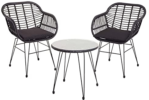 Mendler Poly-Rattan Garnitur HWC-G17, Balkon-Set Gartengarnitur Sitzgruppe Stuhl, Seil - anthrazit, Kissen anthrazit