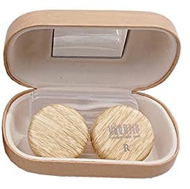 dierjueyers Wood Grain Contact Lens Case Compact Eye Contact Case for Travelling Portable Contact Box with Mirror Rectangle,Cute Colorful Especially Fresh Brown 4 Piece Set, Fresh Brown, 3cmTall
