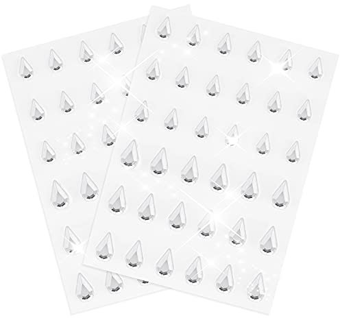 PHINGEER Clear Rhinestone Sticker, 2 Sheets Self-Adhesive Acrylic Crystal Gems Stickers, Drop Shape Diamante Gems for Nail Art Phone Decorations DIY Crafts Makeup Festival, 72 Pcs
