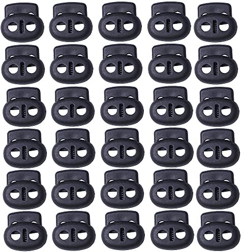 J.CARP 30Pcs Black Plastic Cord Locks End Spring Toggle Stopper, Double Hole Elastic Cord Adjuster, Suit for Drawstrings, Bags, Shoelaces, Clothing, Paracord, and more